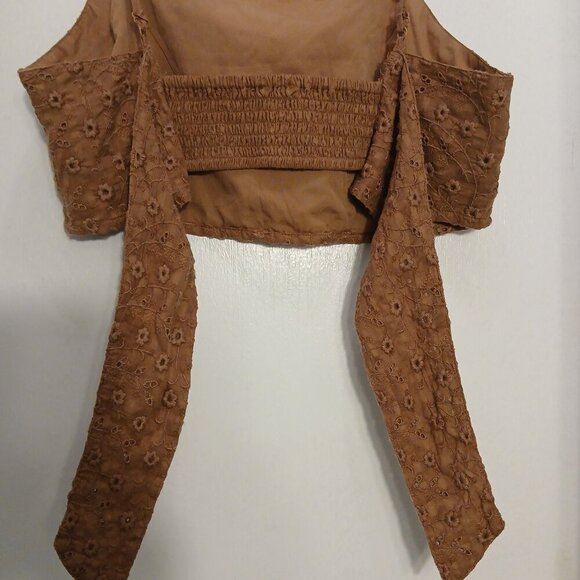 Pumpkin Pie Floral Eyelet Spaghetti Strap Tie Back Bandeau Midriff Top Sz XL - Picture 4 of 7